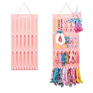 babeyer bows holder headbands organizer for baby girls, hair bow holder organizer with hooks for baby girls room decor, pink