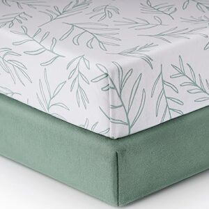 babebay crib sheets for boys and girls, fitted baby crib sheet neutral for standard crib mattress & toddler bed mattress (52"x28"), soft and safe cotton green crib sheets, 2 pack (sage green)