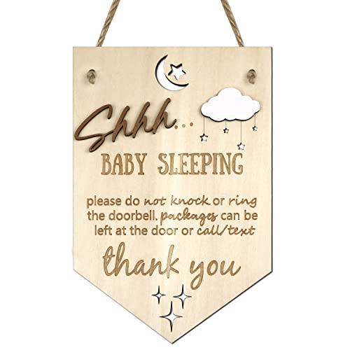 Baby Sleeping Door Sign 3D Shhh Hanging Sign Plaque Decor Do Not Knock Or Ring Privacy Sign (Style 1)