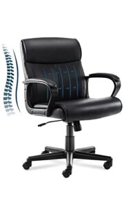 office chair, leather executive office chair mid back soft comfy ergonomic desk chair,swivel rolling task chair,adjustable height& tilt home office chair with wheels padded armrest,black