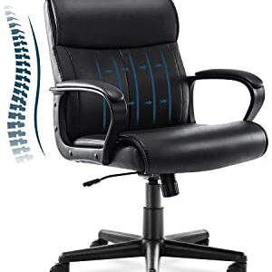 Office Chair, Leather Executive Office Chair Mid Back Soft Comfy Ergonomic Desk Chair,Swivel Rolling Task Chair,Adjustable Height& Tilt Home Office Chair with Wheels Padded Armrest,Black