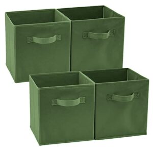 ezoware set of 4 foldable fabric basket bins, collapsible storage organizer cube 10.5 x 10.5 x 11 inch for nursery, playroom, kids, living room - (kale green)