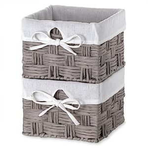 ezoware set of 2 woven paper rope wicker storage nest basket organizer container bins with liner for organizing kids baby closets, room decor, toys, towels, gift baskets empty - gray (7 x 7 x 5.5")