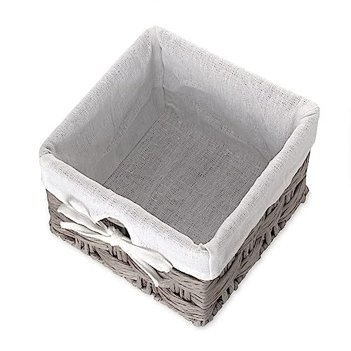 EZOWare Set of 2 Woven Paper Rope Wicker Storage Nest Basket Organizer Container Bins with Liner for Organizing Kids Baby Closets, Room Decor, Toys, Towels, Gift Baskets Empty - Gray (7 x 7 x 5.5")