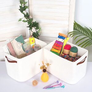 MINTWOOD Design 3-Pack Storage Baskets for Shelves, Playroom and Classroom Storage Basket, Book Basket, Decorative Cube Bins, Woven Closet Organizers, Nursery Baskets, Creamy White with Handles