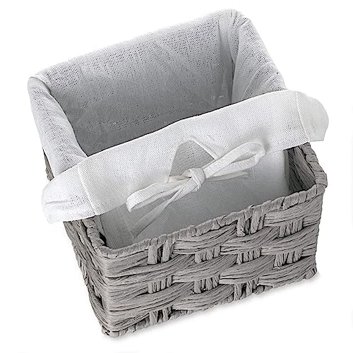 EZOWare Set of 2 Woven Paper Rope Wicker Storage Nest Basket Organizer Container Bins with Liner for Organizing Kids Baby Closets, Room Decor, Toys, Towels, Gift Baskets Empty - Gray (7 x 7 x 5.5")