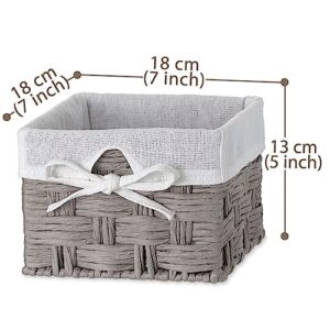 EZOWare Set of 2 Woven Paper Rope Wicker Storage Nest Basket Organizer Container Bins with Liner for Organizing Kids Baby Closets, Room Decor, Toys, Towels, Gift Baskets Empty - Gray (7 x 7 x 5.5")