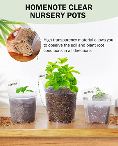 homenote Clear Nursery Pots, 60 Packs 3 Inches Seedling Pots with Drainage Holes, High Transparency Plant Pots Durable Seed Starter Pots Reusable for Plants Vegetables with Bonus 20 Plant Labels