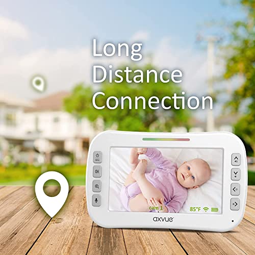 Axvue Video Baby Monitor, Comfortable Slim Design Handheld Enclosure, 5.0" Screen Monitor & 2 Camera, Range up to 1000ft, 8 Hour Battery Life, 2-Way Talk, Night Vision, Temperature Monitor, No WiFi.