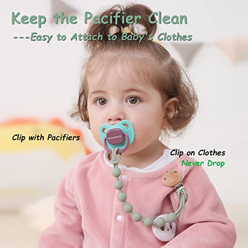 Silicone Pacifier Clip, Seposeve 2 Pack Pacifier Holder Clips, Keeps Pacifier Clean, Soft Flexible Pacifier Leash, Binky Clips for Baby Boys and Girls, Durable - High-Toughness, Green White