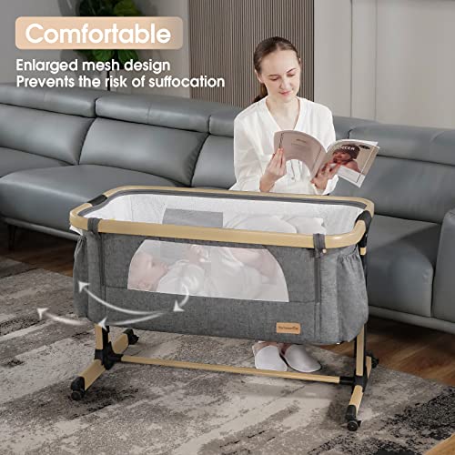 Li'l Pengyu Baby Crib Incline Portable Bassinet Bedside Sleeper Co Sleeper with Mattress Pad and Carry Bag