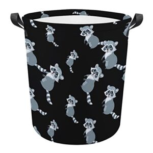 cute cartoon raccoon foldable laundry basket waterproof hamper storage bin bag with handle 16.5"x 16.5"x 17"