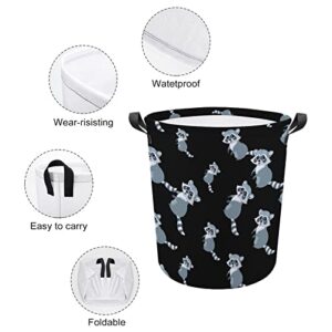 Cute Cartoon Raccoon Foldable Laundry Basket Waterproof Hamper Storage Bin Bag with Handle 16.5"x 16.5"x 17"