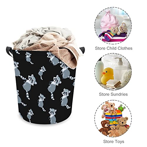 Cute Cartoon Raccoon Foldable Laundry Basket Waterproof Hamper Storage Bin Bag with Handle 16.5"x 16.5"x 17"