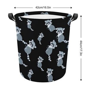 Cute Cartoon Raccoon Foldable Laundry Basket Waterproof Hamper Storage Bin Bag with Handle 16.5"x 16.5"x 17"