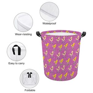 Chicks Pattern Foldable Laundry Basket Waterproof Hamper Storage Bin Bag with Handle 16.5"x 16.5"x 17"