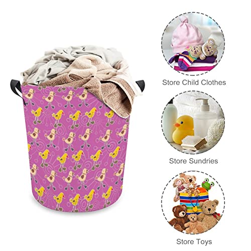 Chicks Pattern Foldable Laundry Basket Waterproof Hamper Storage Bin Bag with Handle 16.5"x 16.5"x 17"