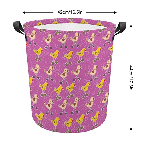 Chicks Pattern Foldable Laundry Basket Waterproof Hamper Storage Bin Bag with Handle 16.5"x 16.5"x 17"