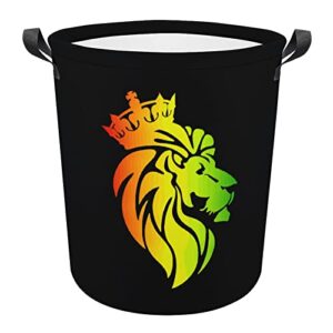 Rasta Lion Crown Foldable Laundry Basket Waterproof Hamper Storage Bin Bag with Handle 16.5"x 16.5"x 17"