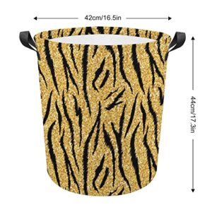 Golden Tiger Skin Foldable Laundry Basket Waterproof Hamper Storage Bin Bag with Handle 16.5"x 16.5"x 17"