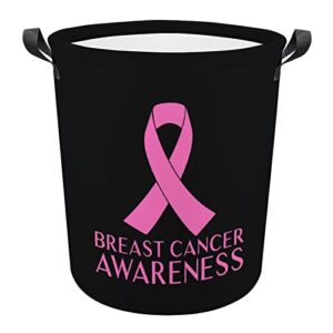 pink breast cancer awareness foldable laundry basket waterproof hamper storage bin bag with handle 16.5"x 16.5"x 17"