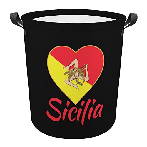 Flag of Sicily - Sicilian Trinacria Foldable Laundry Basket Waterproof Hamper Storage Bin Bag with Handle 16.5"x 16.5"x 17"