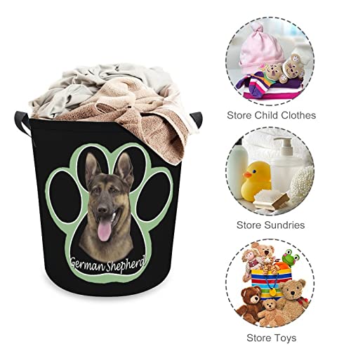 German Shepherd Dog Paw Foldable Laundry Basket Waterproof Hamper Storage Bin Bag with Handle 16.5"x 16.5"x 17"