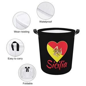 Flag of Sicily - Sicilian Trinacria Foldable Laundry Basket Waterproof Hamper Storage Bin Bag with Handle 16.5"x 16.5"x 17"