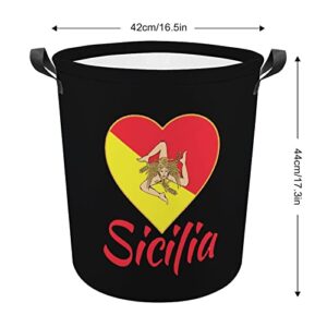 Flag of Sicily - Sicilian Trinacria Foldable Laundry Basket Waterproof Hamper Storage Bin Bag with Handle 16.5"x 16.5"x 17"