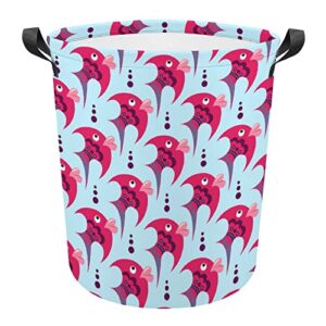 pink cartoon fish foldable laundry basket waterproof hamper storage bin bag with handle 16.5"x 16.5"x 17"