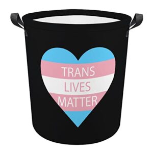 trans lives matter heart foldable laundry basket waterproof hamper storage bin bag with handle 16.5"x 16.5"x 17"