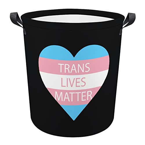 Trans Lives Matter Heart Foldable Laundry Basket Waterproof Hamper Storage Bin Bag with Handle 16.5"x 16.5"x 17"