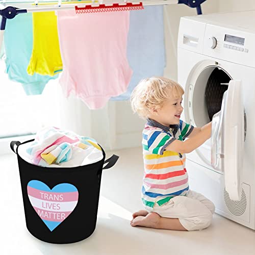 Trans Lives Matter Heart Foldable Laundry Basket Waterproof Hamper Storage Bin Bag with Handle 16.5"x 16.5"x 17"