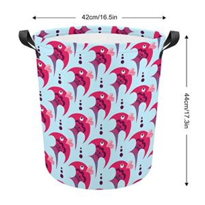 Pink Cartoon Fish Foldable Laundry Basket Waterproof Hamper Storage Bin Bag with Handle 16.5"x 16.5"x 17"