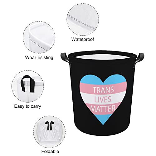 Trans Lives Matter Heart Foldable Laundry Basket Waterproof Hamper Storage Bin Bag with Handle 16.5"x 16.5"x 17"