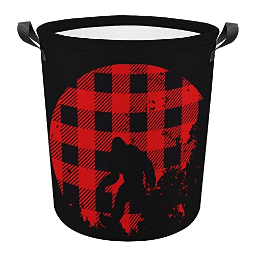 Bigfoot Buffalo Plaid Full Moon Foldable Laundry Basket Waterproof Hamper Storage Bin Bag with Handle 16.5"x 16.5"x 17"