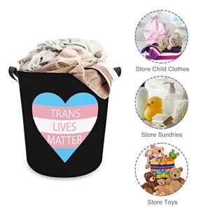 Trans Lives Matter Heart Foldable Laundry Basket Waterproof Hamper Storage Bin Bag with Handle 16.5"x 16.5"x 17"