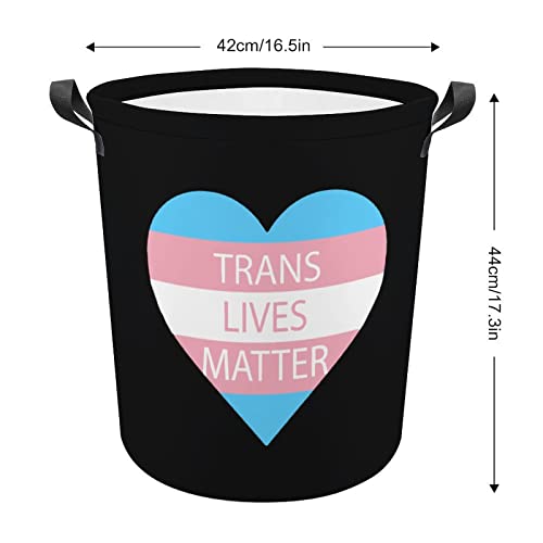 Trans Lives Matter Heart Foldable Laundry Basket Waterproof Hamper Storage Bin Bag with Handle 16.5"x 16.5"x 17"