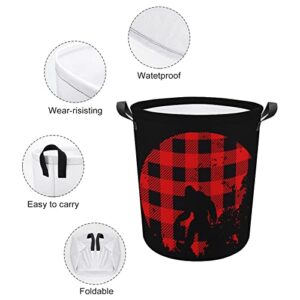 Bigfoot Buffalo Plaid Full Moon Foldable Laundry Basket Waterproof Hamper Storage Bin Bag with Handle 16.5"x 16.5"x 17"