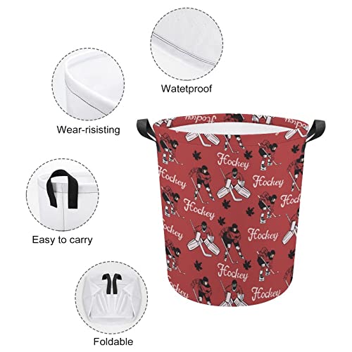 Canadian Hockey Players Foldable Laundry Basket Waterproof Hamper Storage Bin Bag with Handle 16.5"x 16.5"x 17"