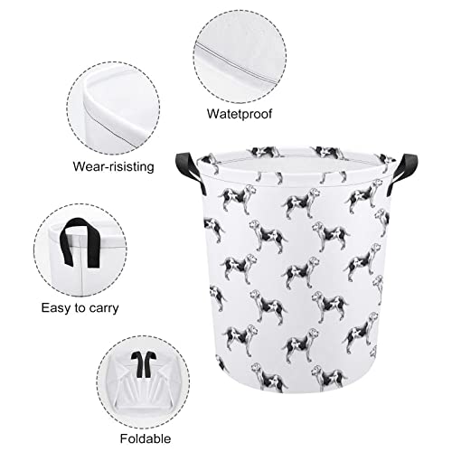 American Bulldogs Foldable Laundry Basket Waterproof Hamper Storage Bin Bag with Handle 16.5"x 16.5"x 17"