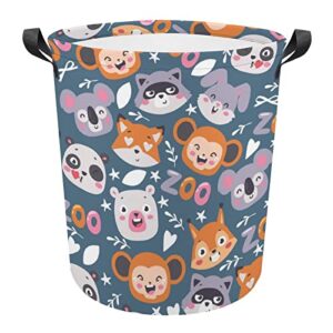 zoo animals foldable laundry basket waterproof hamper storage bin bag with handle 16.5"x 16.5"x 17"