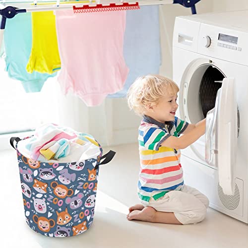 Zoo Animals Foldable Laundry Basket Waterproof Hamper Storage Bin Bag with Handle 16.5"x 16.5"x 17"