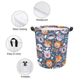 Zoo Animals Foldable Laundry Basket Waterproof Hamper Storage Bin Bag with Handle 16.5"x 16.5"x 17"