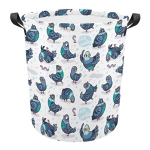 funny pigeons foldable laundry basket waterproof hamper storage bin bag with handle 16.5"x 16.5"x 17"