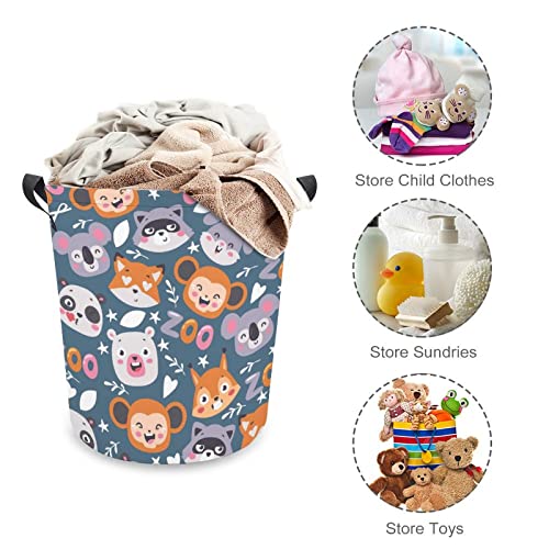 Zoo Animals Foldable Laundry Basket Waterproof Hamper Storage Bin Bag with Handle 16.5"x 16.5"x 17"