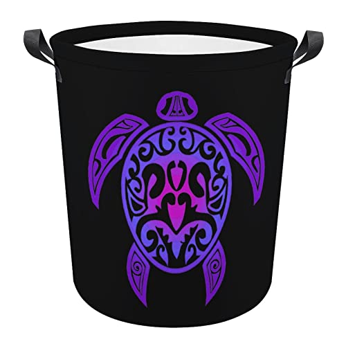 Tribal Sea Turtle Foldable Laundry Basket Waterproof Hamper Storage Bin Bag with Handle 16.5"x 16.5"x 17"