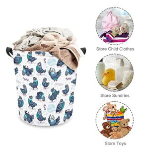 Funny Pigeons Foldable Laundry Basket Waterproof Hamper Storage Bin Bag with Handle 16.5"x 16.5"x 17"