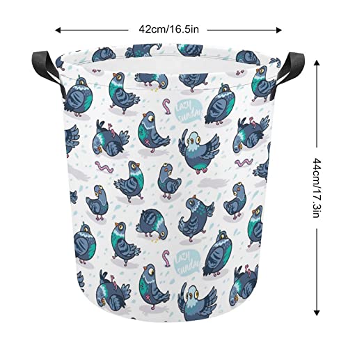 Funny Pigeons Foldable Laundry Basket Waterproof Hamper Storage Bin Bag with Handle 16.5"x 16.5"x 17"