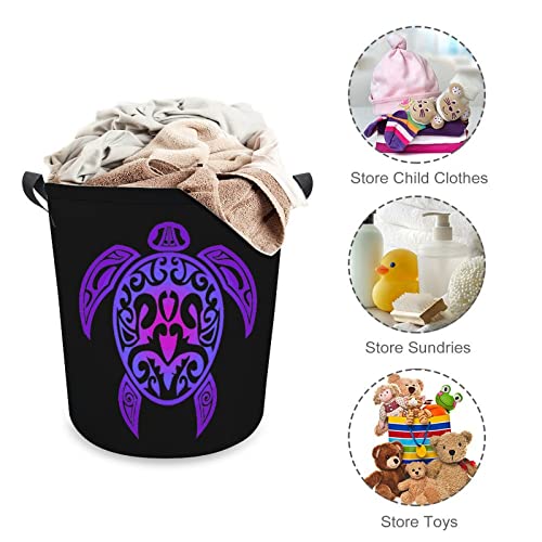 Tribal Sea Turtle Foldable Laundry Basket Waterproof Hamper Storage Bin Bag with Handle 16.5"x 16.5"x 17"